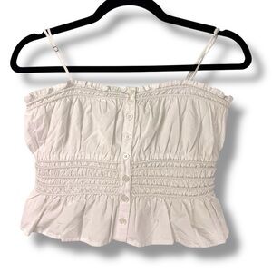 Madewell White Smocked Button‎ Front Cami Top Cotton Ruffled Top XS
